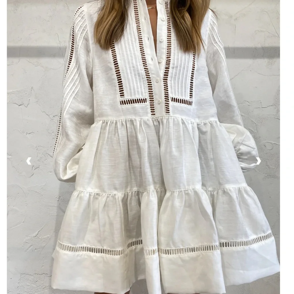 Shona Joy Joia Linen Blend Mini Dress Ivory NWT US 4 - Picture 5 of 9